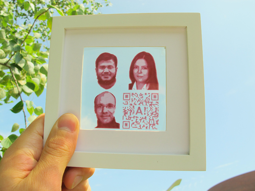 A custom image of the Finnish researchers made from solar cells