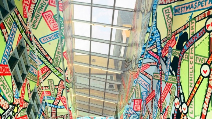 Paula Scher mural at Queens Metropolitan Campus