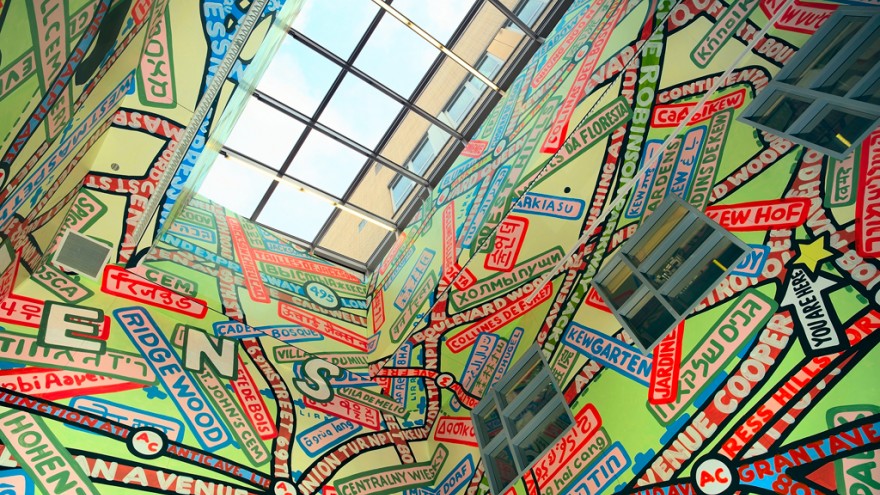 Paula Scher mural at Queens Metropolitan Campus