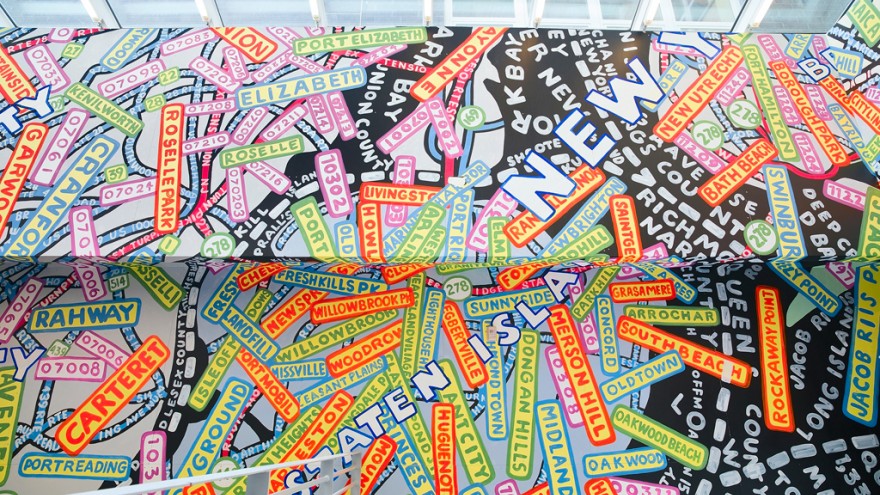 Paula Scher mural at Queens Metropolitan Campus