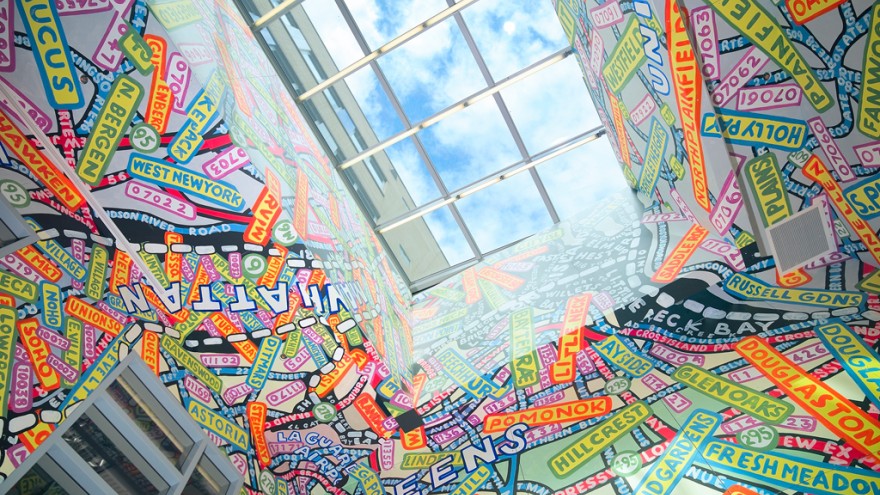 Paula Scher mural at Queens Metropolitan Campus