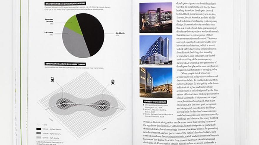 "A Country of Cities" 'The Whole Enchilada' infographic illustrating the 'infrastructure of opportunity' by Michael Bierut & Britt Cobb. Images: Pentagram. 