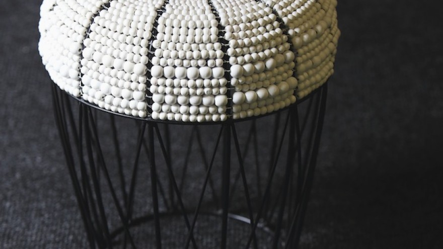 Beaded drum stools by Netshomi Zam. 