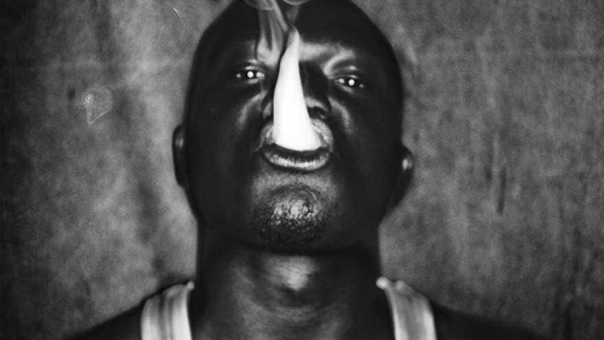 9A, a local rapper, poses for photographer Léonard Pongo after a concert at the French institute. From "The Uncanny", 2013. Image: Léonard Pongo. 