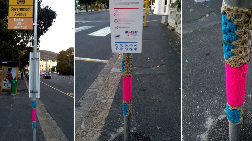 Yarn bombing in Cape Town by Isabeau Joubert. 