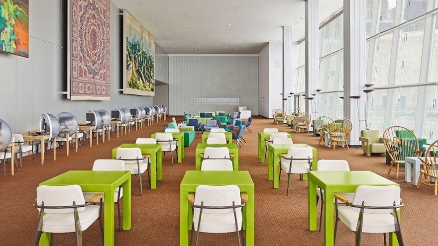 United Nations Delegates's Lounge interior by Hella Jongerius. 