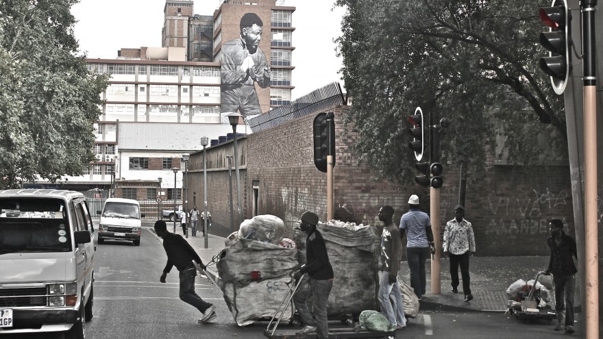 Freddy Sam's Madiba mural from the original photo by Bob Gosani © BAHA foundation. 