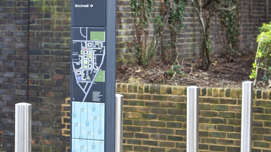 Wayfinding system for Stockwell Park Estate development in Lambeth, south London by Hat-trick. 