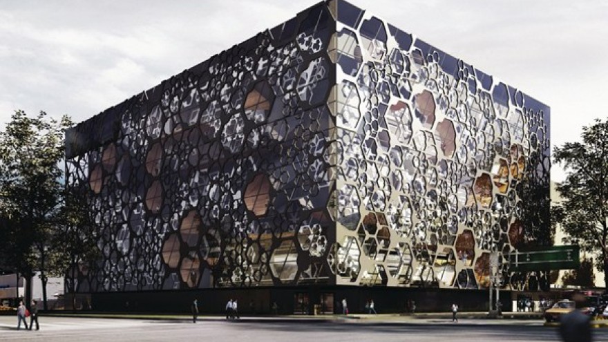 View of the hexagonal façade for the Liverpool Department Store in Mexico City by Rojkind Arquitectos. Image: Courtesy of Rojkind Arquitectos. Rendering by Glessner Group