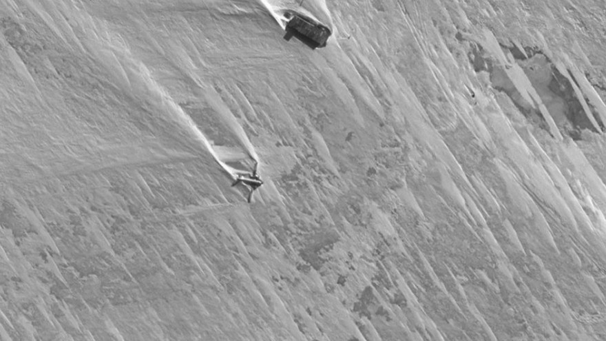 Screenshot, A crash observed from Google Earth, above the ice cap of Antarctica.
