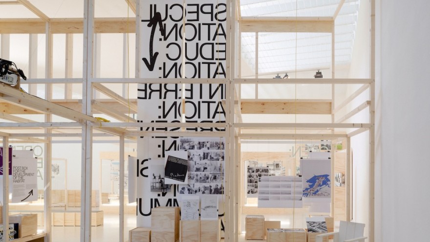 Interior view of the Dutch Pavillion at the 14th Venice Architecture Biennale with graphic and exhibition design by Experimental Jetset. Image: Het Nieuwe Instituut.  