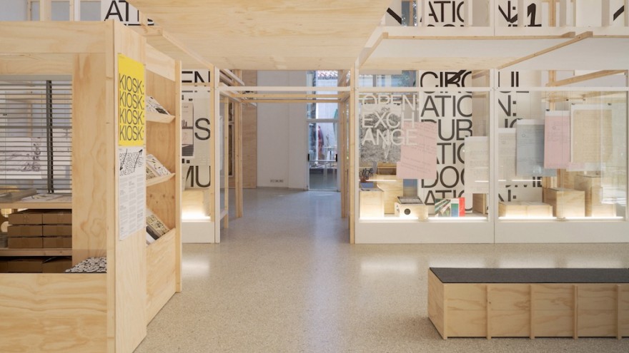 Interior view of the Dutch Pavillion at the 14th Venice Architecture Biennale with graphic and exhibition design by Experimental Jetset. Image: Het Nieuwe Instituut.  