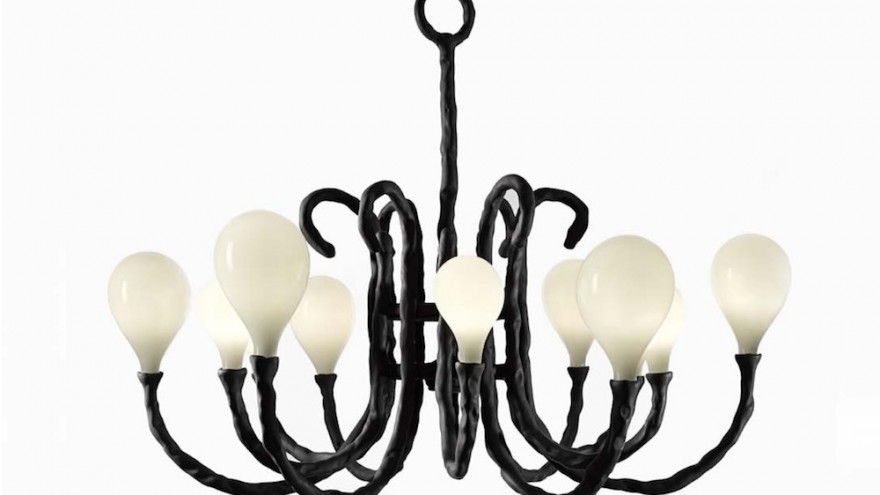 The Das Pop Chandelier by Maarten Baas for Lasvit is a humorous take on a traditional wrought-iron incarnation.