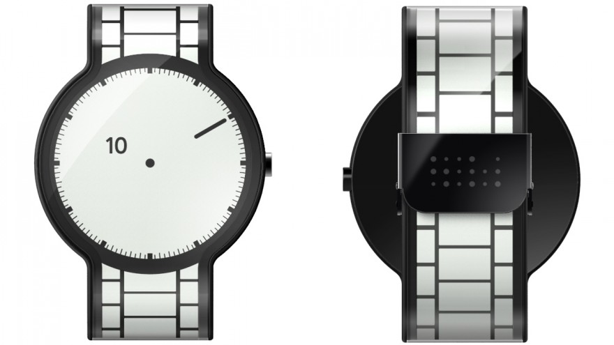 The FES Watch, made of electronic paper, is a blank canvas that displays a range of patterns activated by user gestures. 