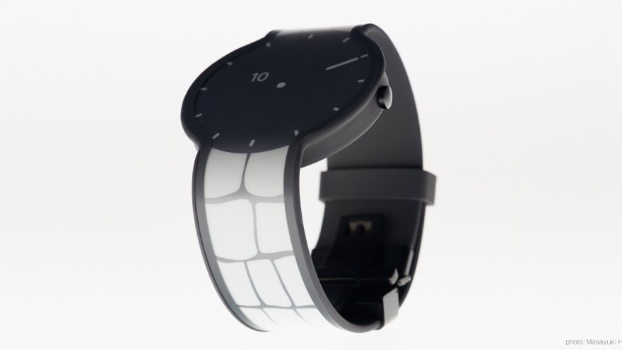 The FES Watch, made of electronic paper, is a blank canvas that displays a range of patterns activated by user gestures. 