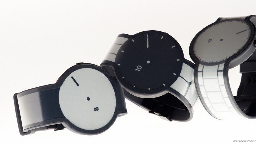 The FES Watch, made of electronic paper, is a blank canvas that displays a range of patterns activated by user gestures. 