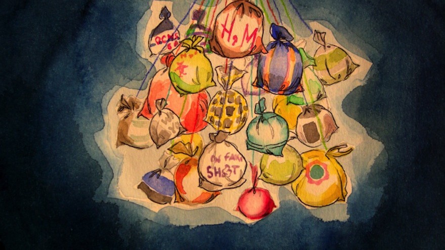 Details of the plastic bag lights, project by Luzinteruptus illustration by Marta Menacho