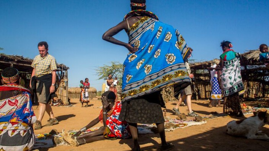 The Umoja women lay out their homemade jewellery to sell to visitors. Jewellery allows them to earn a living, something Samburu women are traditionally not allowed to do.