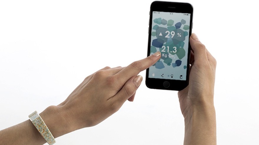 The Worldbeing wearbable and app, by Benjamin Hubert of Layer Design Studio, is a system that makes consumers more aware of their personal carbon footprint