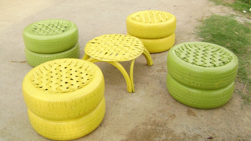 Outdoor furniture using tyres by Recycle India 