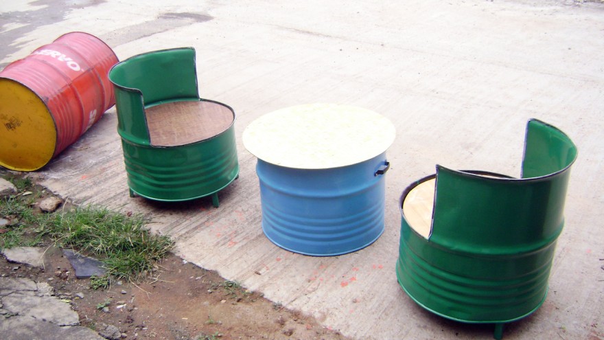 Upcycled oil drum furniture by Recycle India 