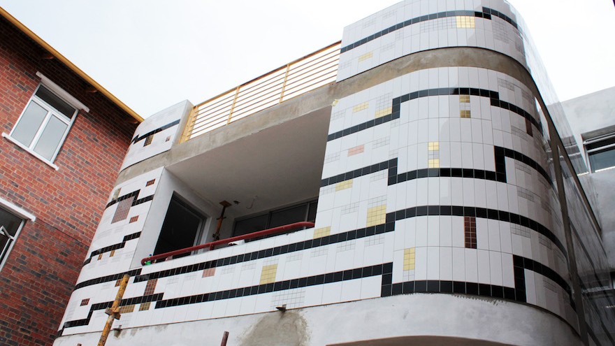 Lorenzo Nassimbeni's geometric tiled mural on the new Rahima Moosa Mother and Child Hospital