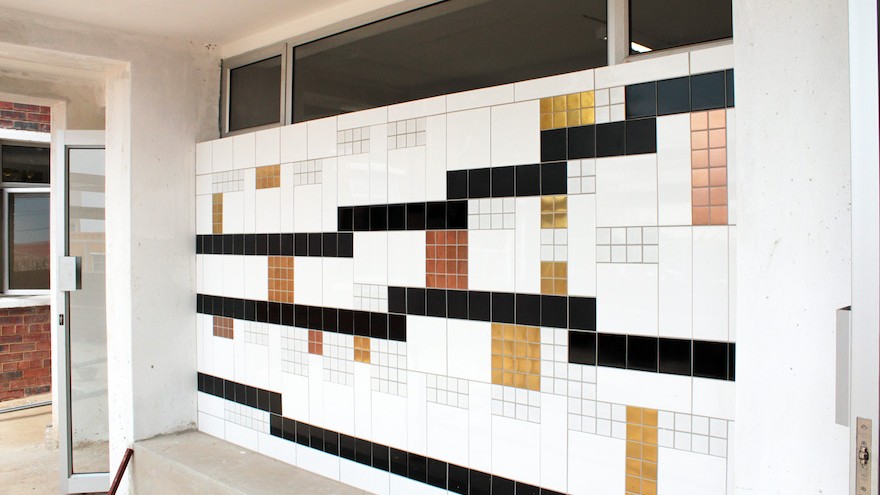 Lorenzo Nassimbeni's geometric tiled mural on the new Rahima Moosa Mother and Child Hospital