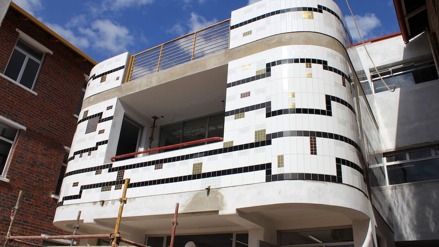 Lorenzo Nassimbeni's geometric tiled mural on the new Rahima Moosa Mother and Child Hospital