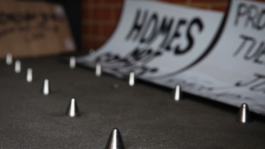 Spikes lined in front of a shopping centre