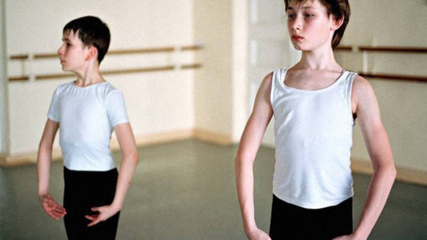 Boys training in front of mirror