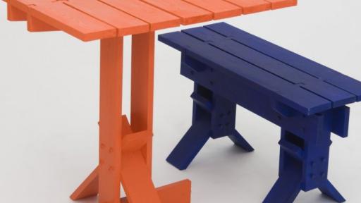 Happiness in Daily Life table and bench by Fabien Cappello. RCA Campsite. © RCA.