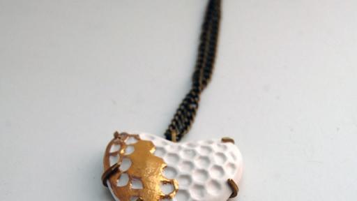 Ceramic Heart Pendant with antique brass. 