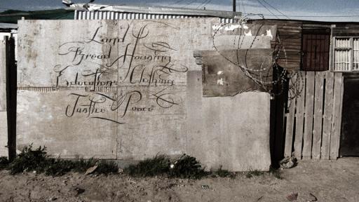 'a letter to the city of cape town from blikkiesdorp  - land, bread, housing, education, clothing, justice, peace.' by Faith47