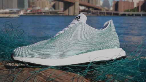 Adidas creates a running shoe made out of discarded fishing nets from the ocean.  