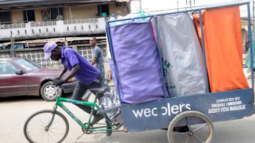 A fleet of bicycles are cleaning up the densely populated and polluted city of Lagos. 