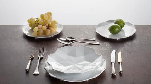 Designed by Svetlana Koženová, the Lilia Collection is a dinnerware set inspired by the slicing planes and crystalline shapes of Czech cubism.