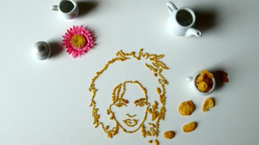 Amongst other things, New York-based artist Sarah Rosado creates celebrity portraits out of crushed cereal flakes