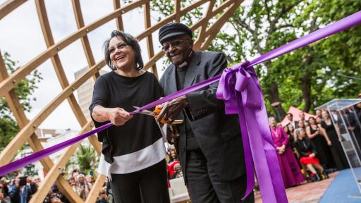 Cape Town Mayor Patricia De Lille and Archbishop Desmond Tutu at the ribbon cutting ceremony on 7 October