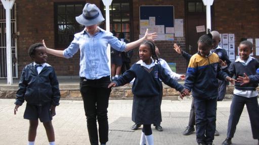 The author running a theatre workshop with pupils from Bertrams Junior School. Author supplied