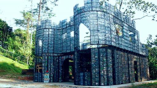 A plastic bottle home construction site