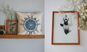 Mandala cushion and Hunter print