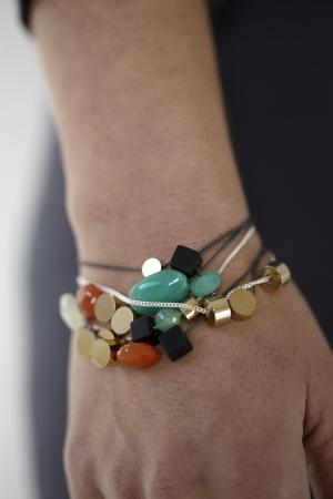 Skermunkil Design Studio's mixed stone and brass bracelets.