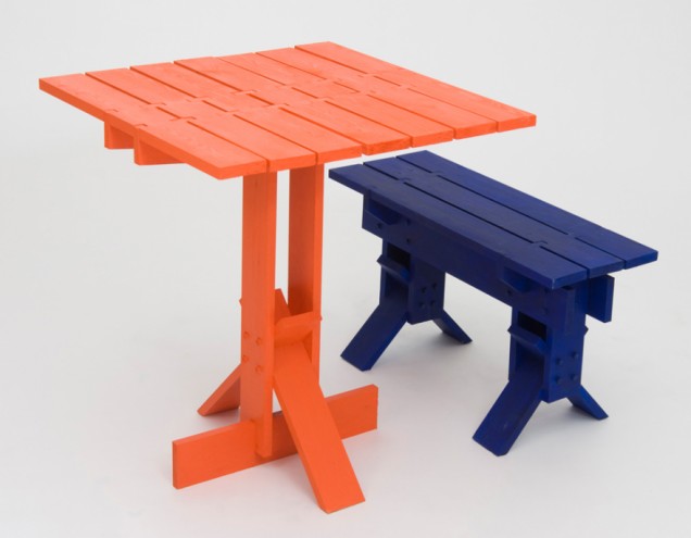 Happiness in Daily Life table and bench by Fabien Cappello. RCA Campsite. © RCA.