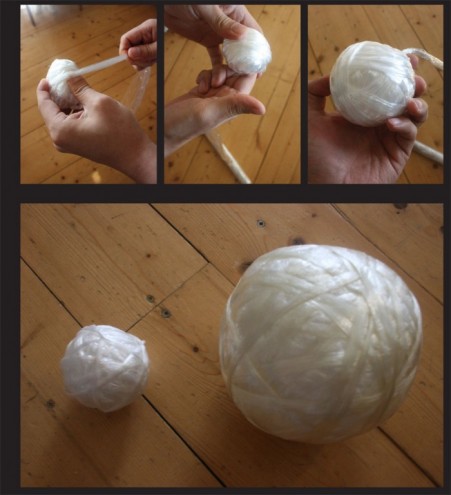 Balls made using cling film. 