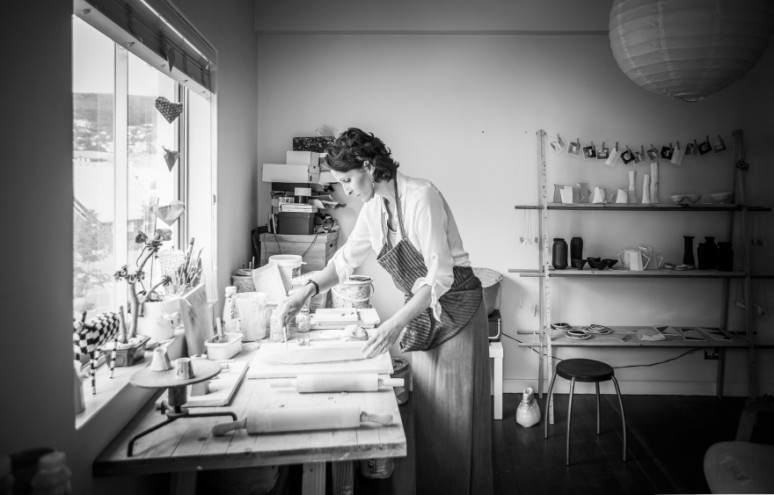 Alexia Klompje in her ceramic studio