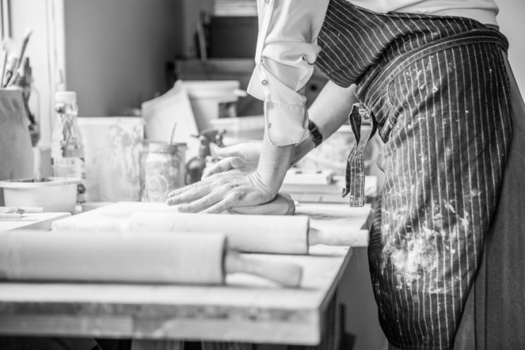 Alexia Klompje in her ceramic studio