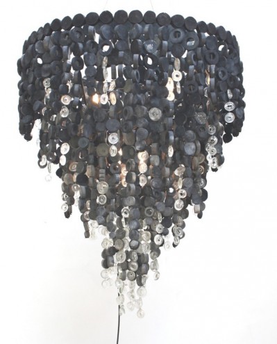 High Thorn charcoal disc with recycled glass drops lights. 
