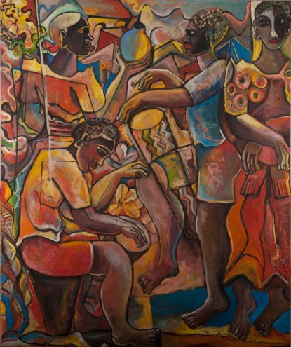Geoffrey Mukasa (Ugandan, 1954–2009)  Celebrations, circa 2006/07: the artwork with the highest bid at the auction