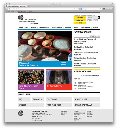 Website redesign for the Cathedral Church of Saint John by Michael Bierut. 
