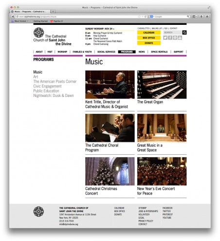 Website redesign for the Cathedral Church of Saint John by Michael Bierut. 